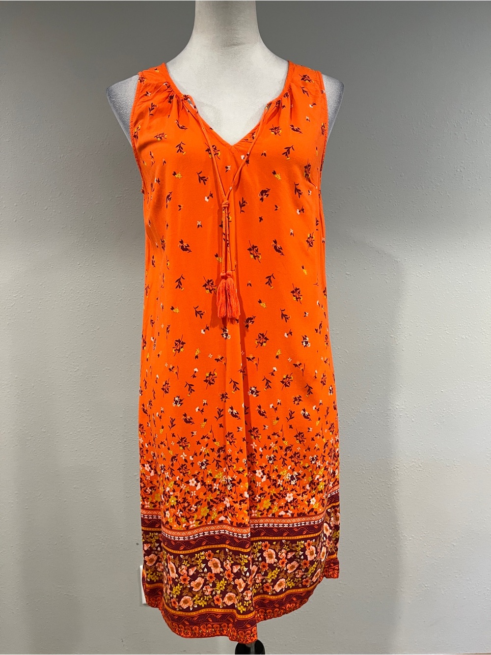 Old Navy Orange Floral V-Neck Tassel Dress size extra small